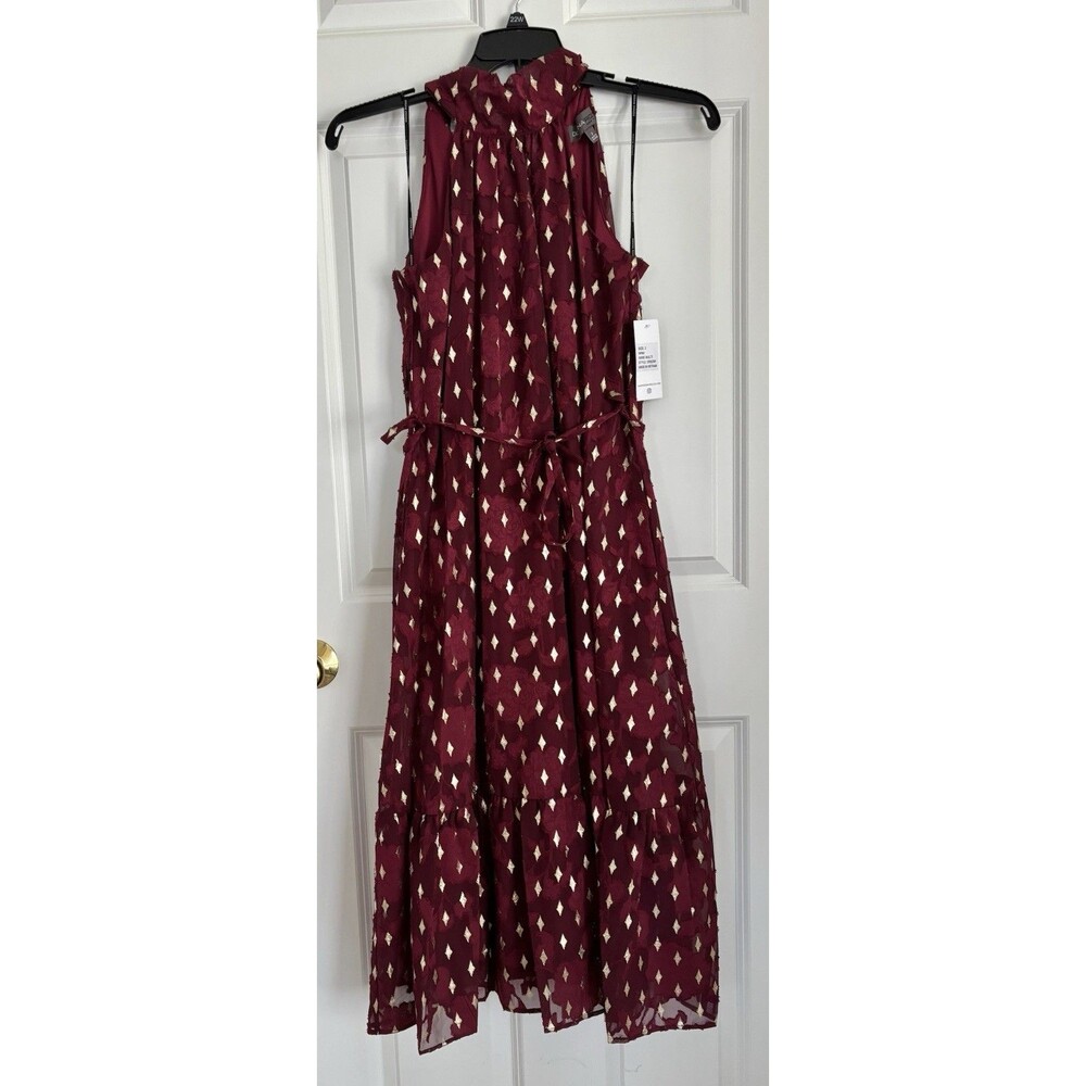 DONNA RICCO WOMENS DRESS SIZE 2 HALTER NECK TIE BACK MIDI GOLD FOIL SLEEVELESS